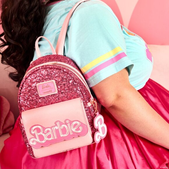 Barbie Loungefly 65th Anniversary Exclusive Sequin Logo Mini Backpack NWT main image 5